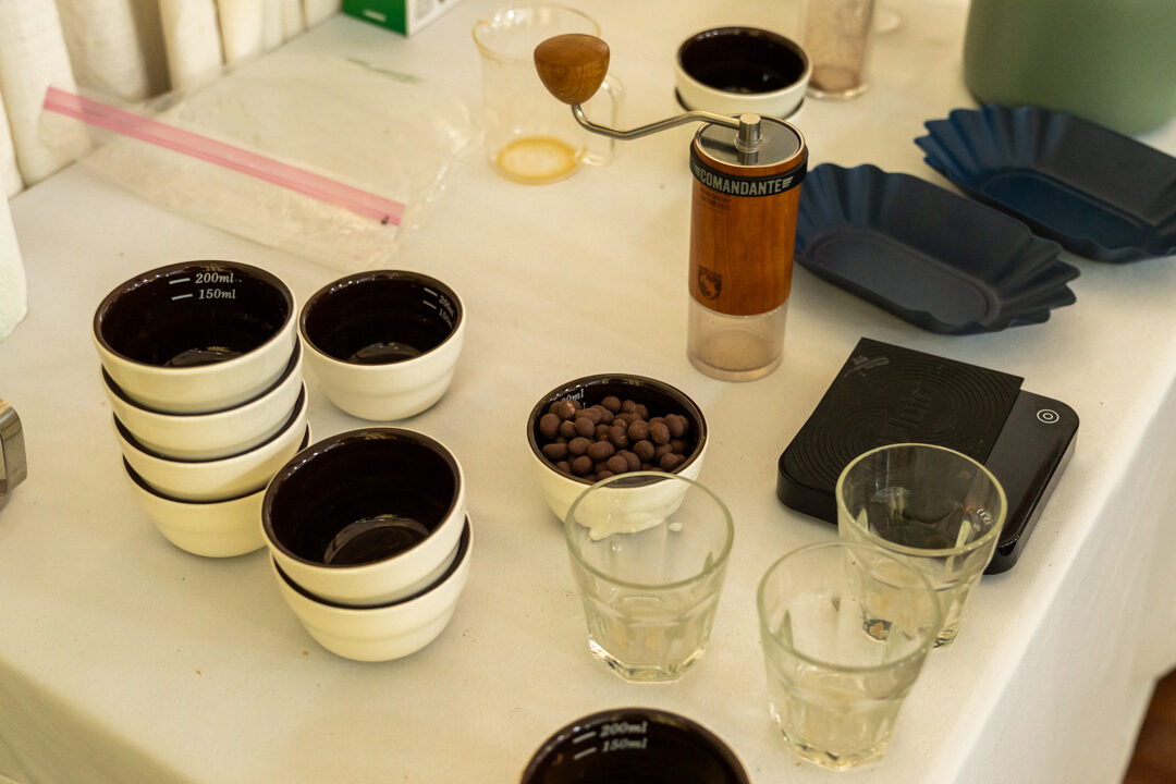 Cupping session setup at Espressate